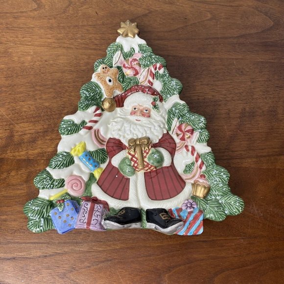 Fitz & Floyd Other - Fitz And Floyd Holiday Santa Plate Ceramic Tray Christmas Tree Shape Holiday 10"